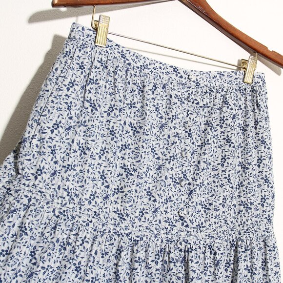Madewell Button-Front Tiered Maxi Skirt in Florentine Floral Ditsy Blue Sz Small - Picture 4 of 12